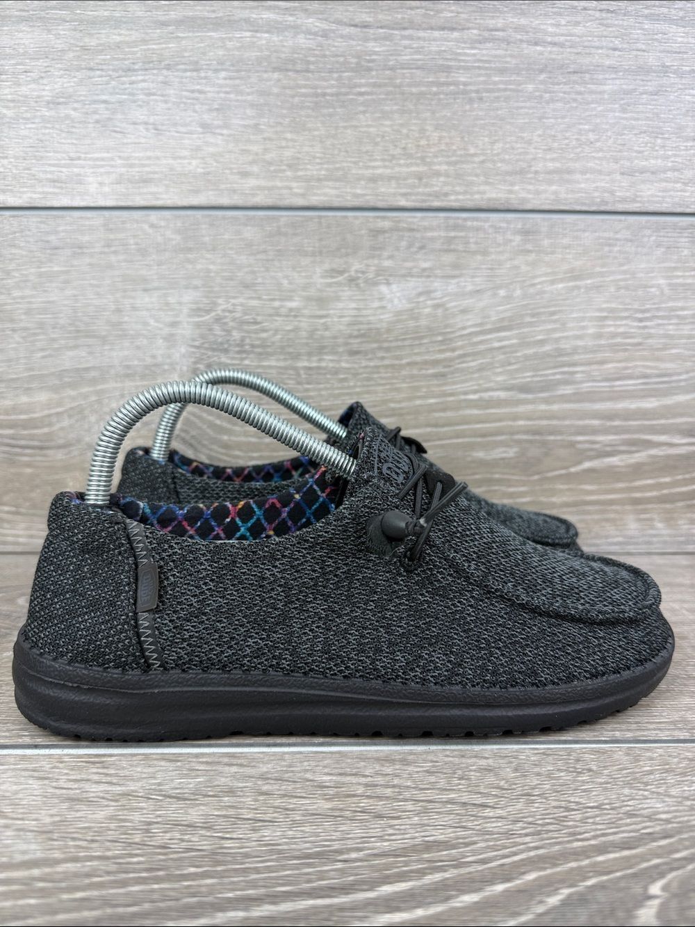 Hey Dude Wendy Sox Women’s Sz 8 Micro Total Black Slip On Knit Loafers 40078-0XJ